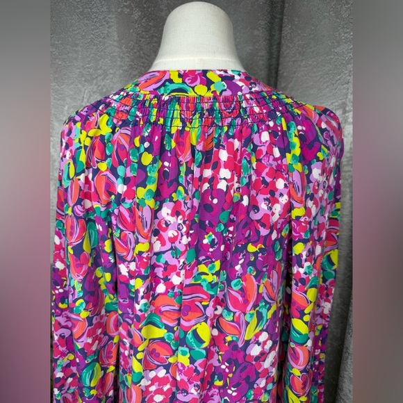 Lily Pulitzer Women’s Elsa Multicolor Wild Confetti Print Silk Blouse Sz M - Picture 7 of 12